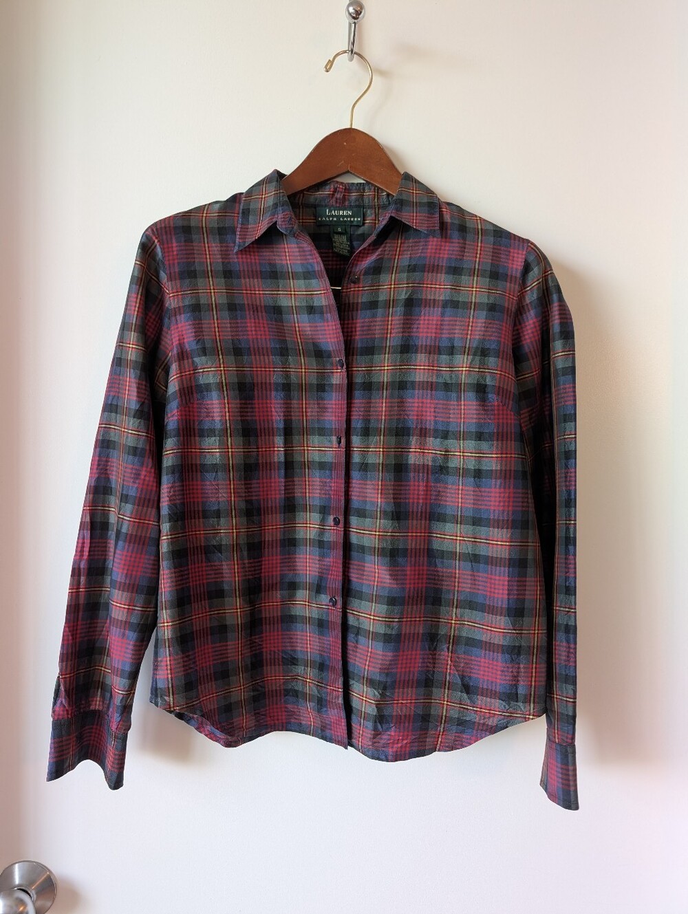 Vintage Ralph Lauren 100% Silk Plaid Shirt Small